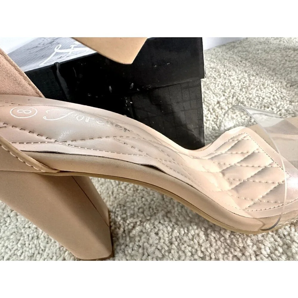 Forever Amber-07 Women’s‎ Block High Heels Dress Sandals Taupe Nub/Clear Size 8
